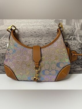 NWT Coach Hamptons Hobo Bag In Rainbow Crystal Signature Jacquard CCX16